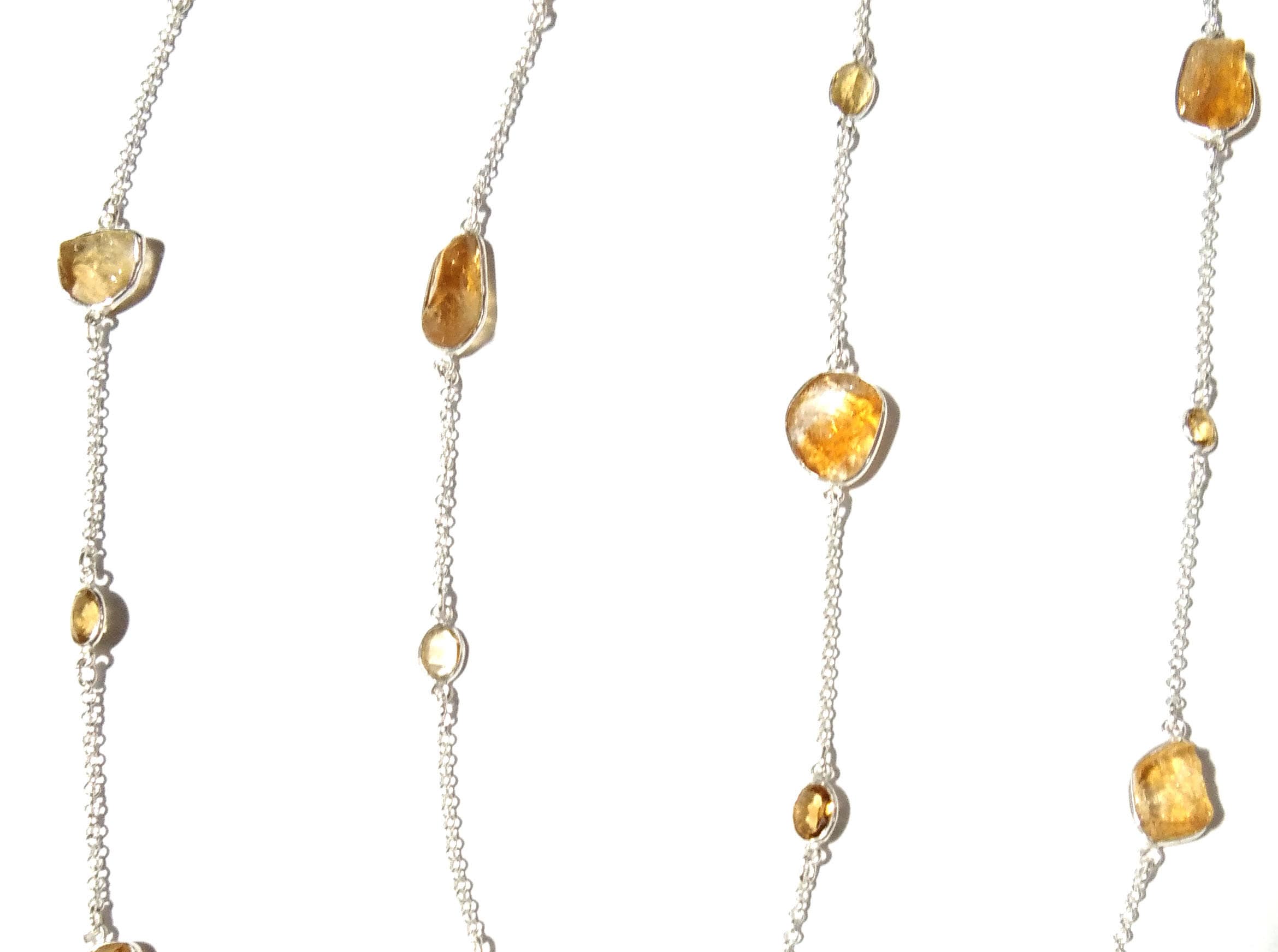 Beautiful Log Chain Necklace Natural Citrine Faceted & Rough Stone Bezel Necklace Chain 925 Starling Silver Chain Necklace Length 36 inche